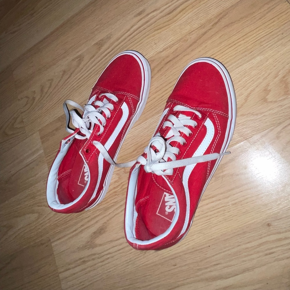 Red Old Skool Vans.